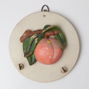 Vintage Country Peach Fruit Decorative Key Hook Holder Plaque Farmhouse Cottage